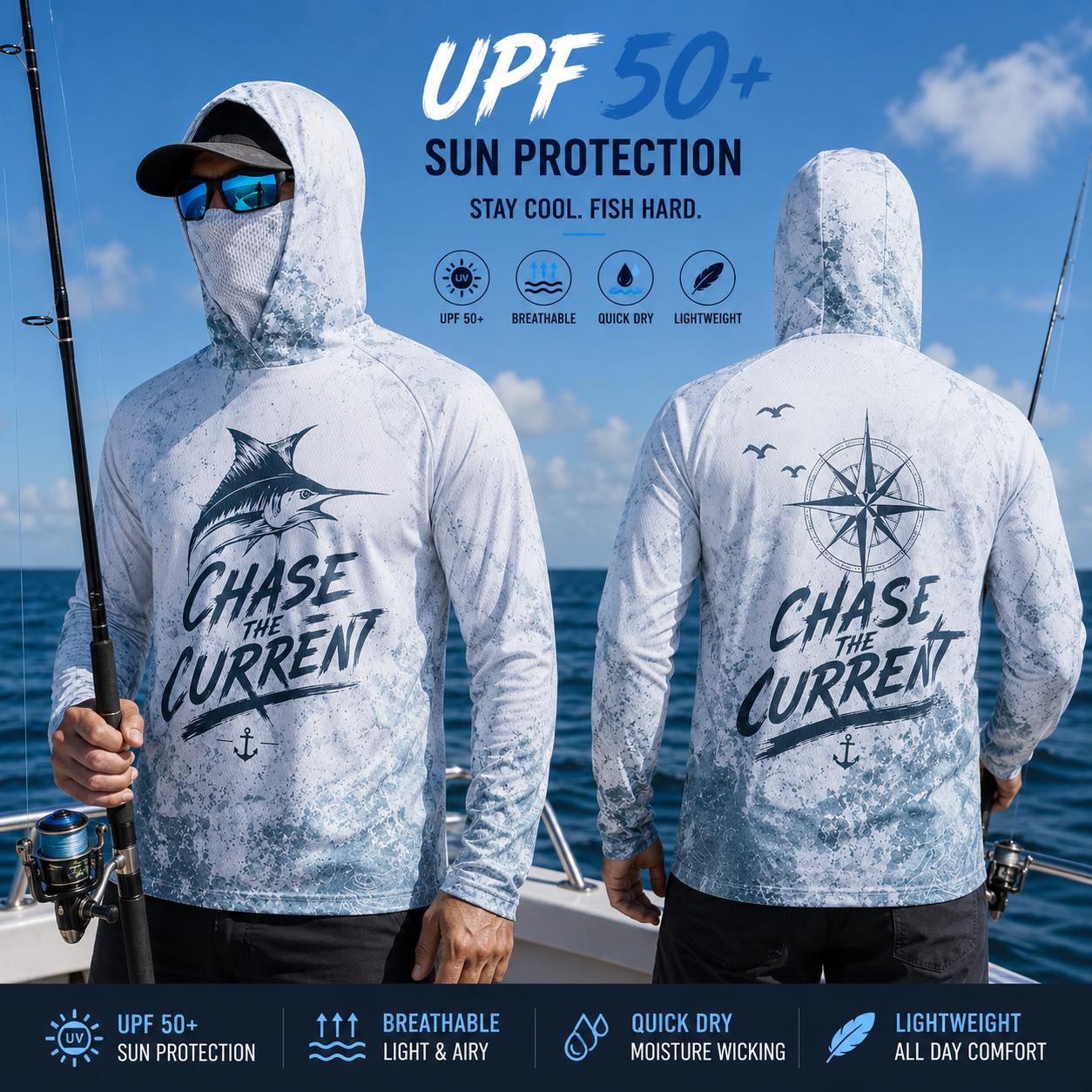 Fishing Mask Sun Protection - Kaos Hoodie Pancing Pria Lengan Panjang