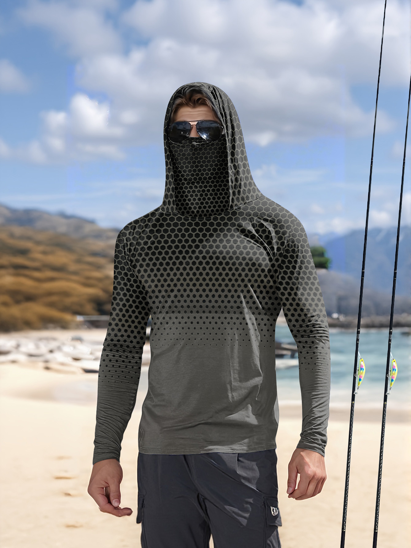 Fishing Hoodie - Kemeja Pancing Pria Berwarna Abu-abu Gradasi