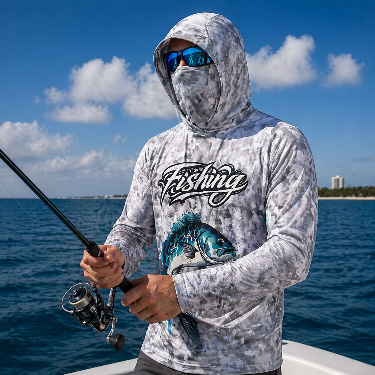Fishing Mask Sun Protection - Kaos Mancing Berkerudung Pria Pakaian Memancing