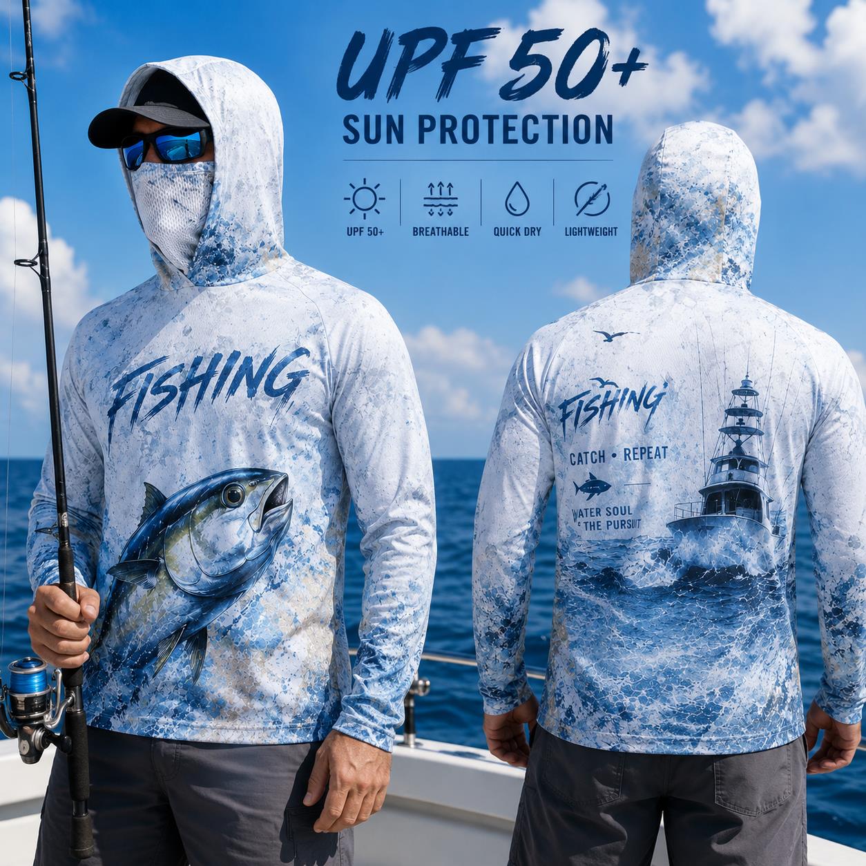 Kaos Hoodie Pancing Pria Lenga - Fishing Mask Sun Protection ulasan dan harga