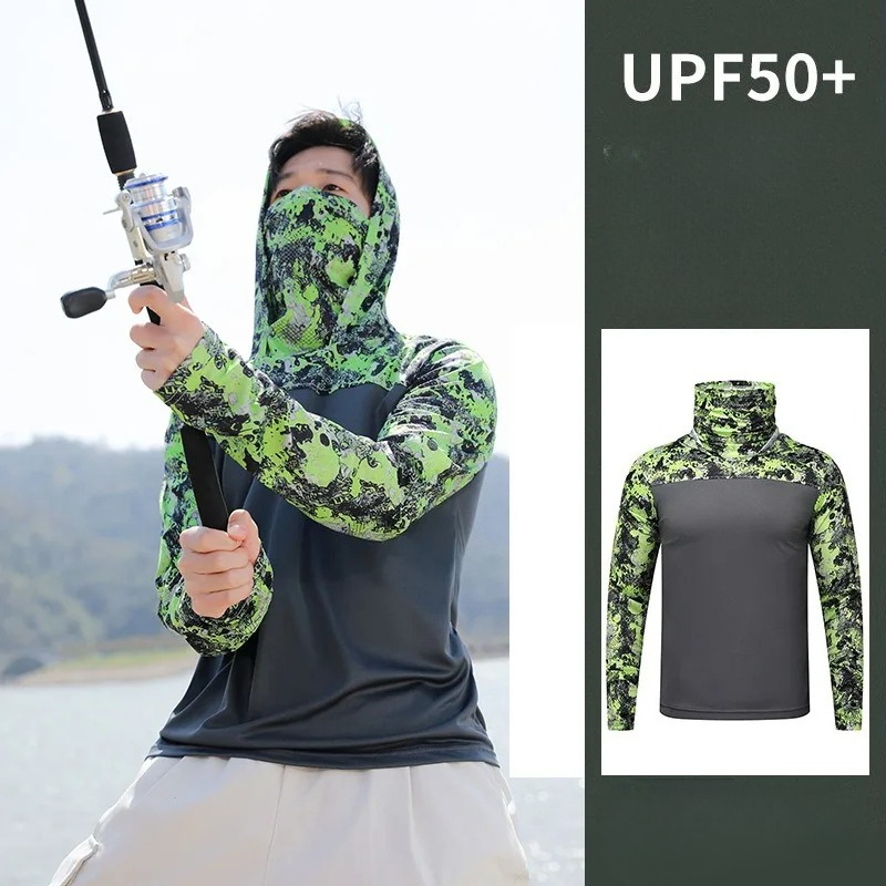 Kaos Mancing Berkerudung Pria, - Fishing Mask Sun Protection ulasan dan harga