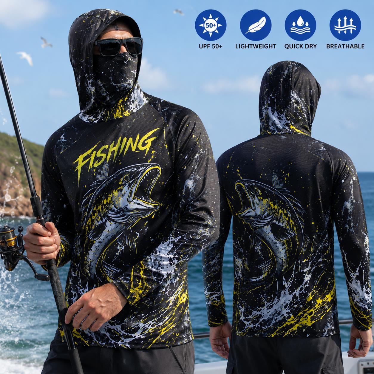 Kaos Pancing Pria Berkerudung, - Fishing Hoodie ulasan dan harga